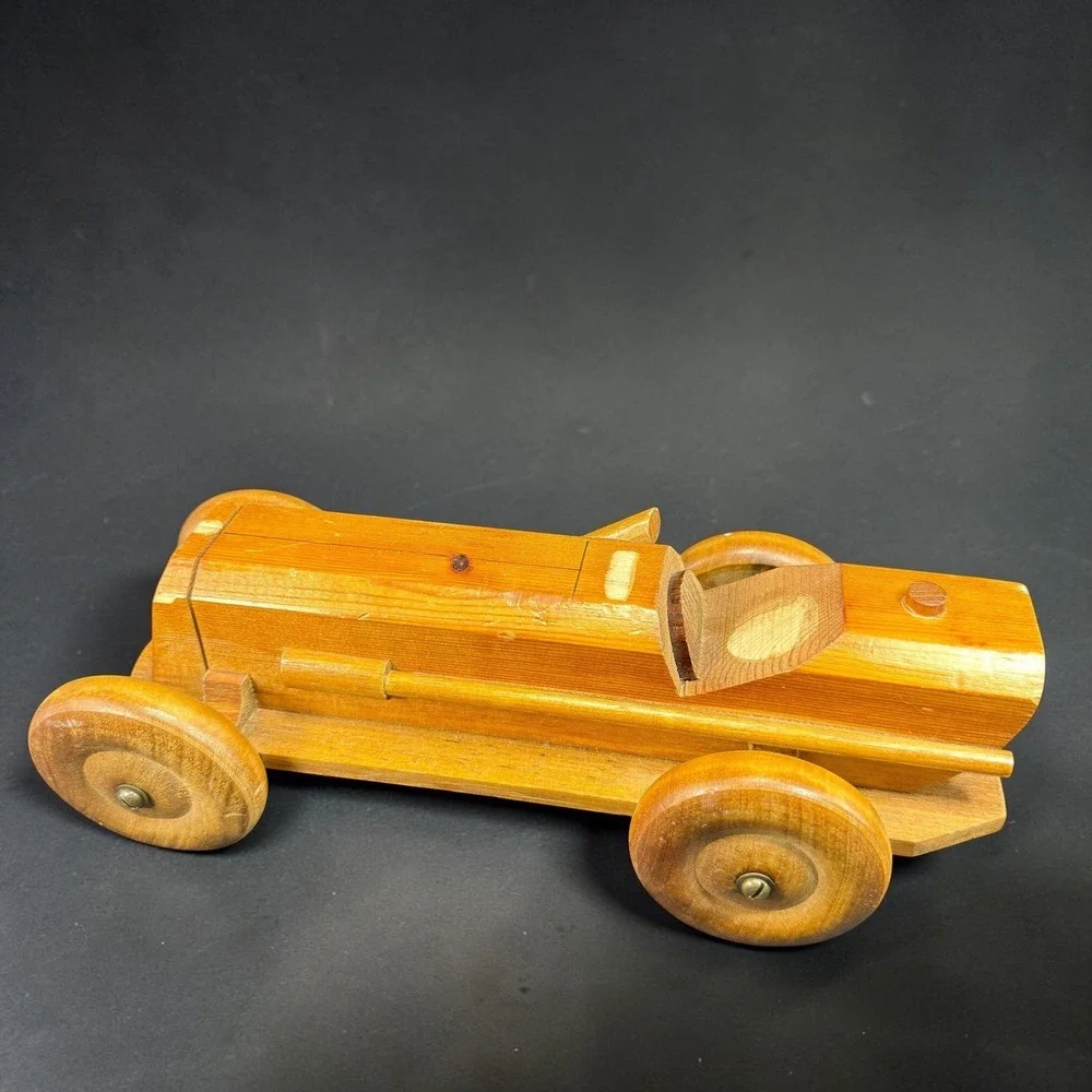 Line Nine Design England‎ Vintage Wooden Race Car Handcrafted Toy Decor 10 Inch